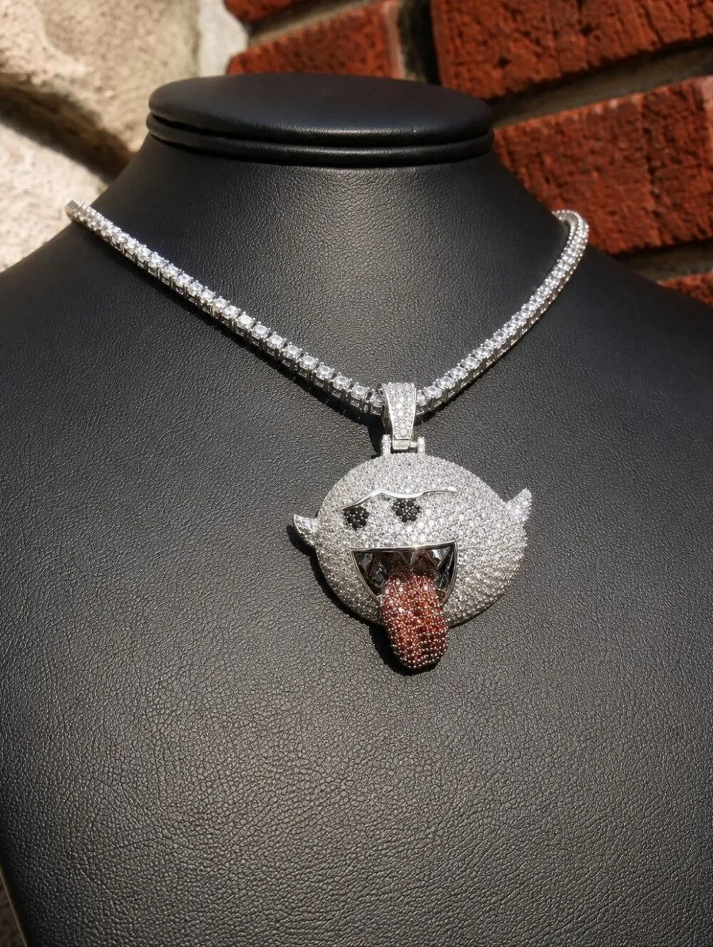 Silver Iced Out Simulated Diamond Ghost Necklace